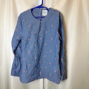 Bonheur du Jour Paris Girls 10Y Blue Embroidered Flamingo Blouse 100% Cotton